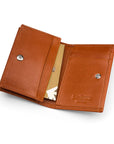 Expandable leather business card holder, havana tan, inside