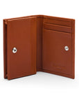 Expandable leather business card holder, havana tan, open