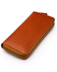Leather zip around triple pen case, havana tan, side