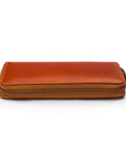 Leather zip around triple pen case, havana tan, zip