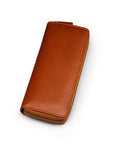 Leather zip around triple pen case, havana tan, front