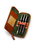 Leather zip around triple pen case, havana tan, inside