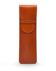 Single leather pen case, havana tan, front view