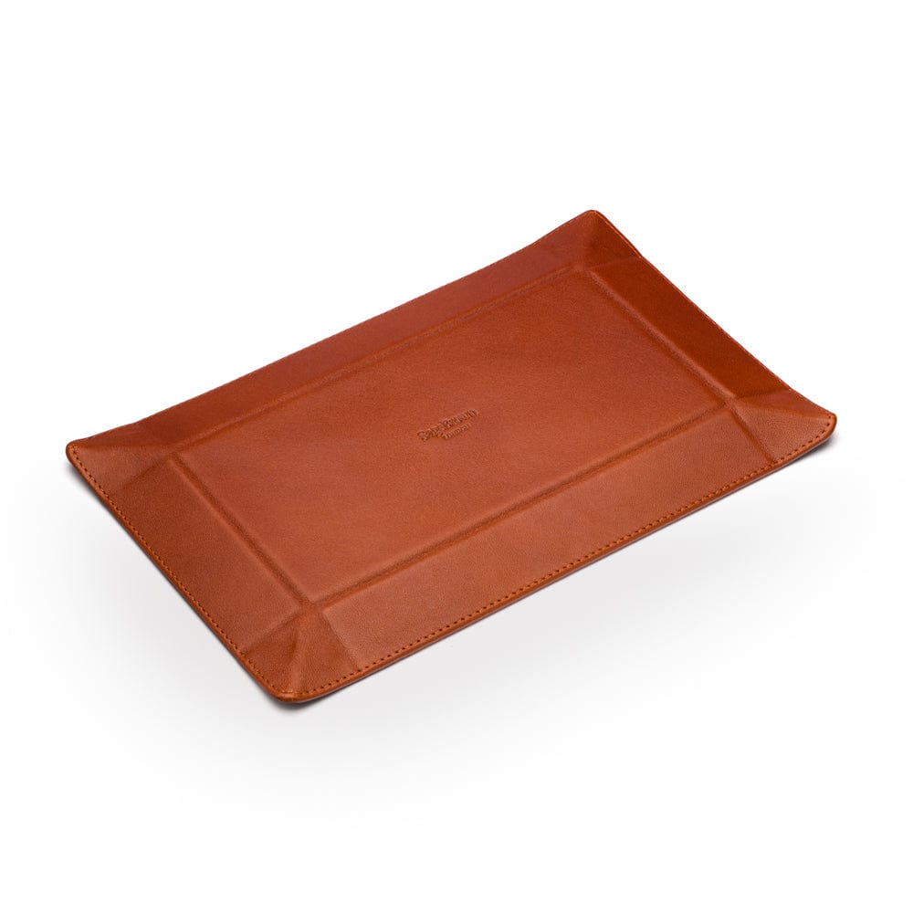 Rectangular valet tray, havana tan with green, base