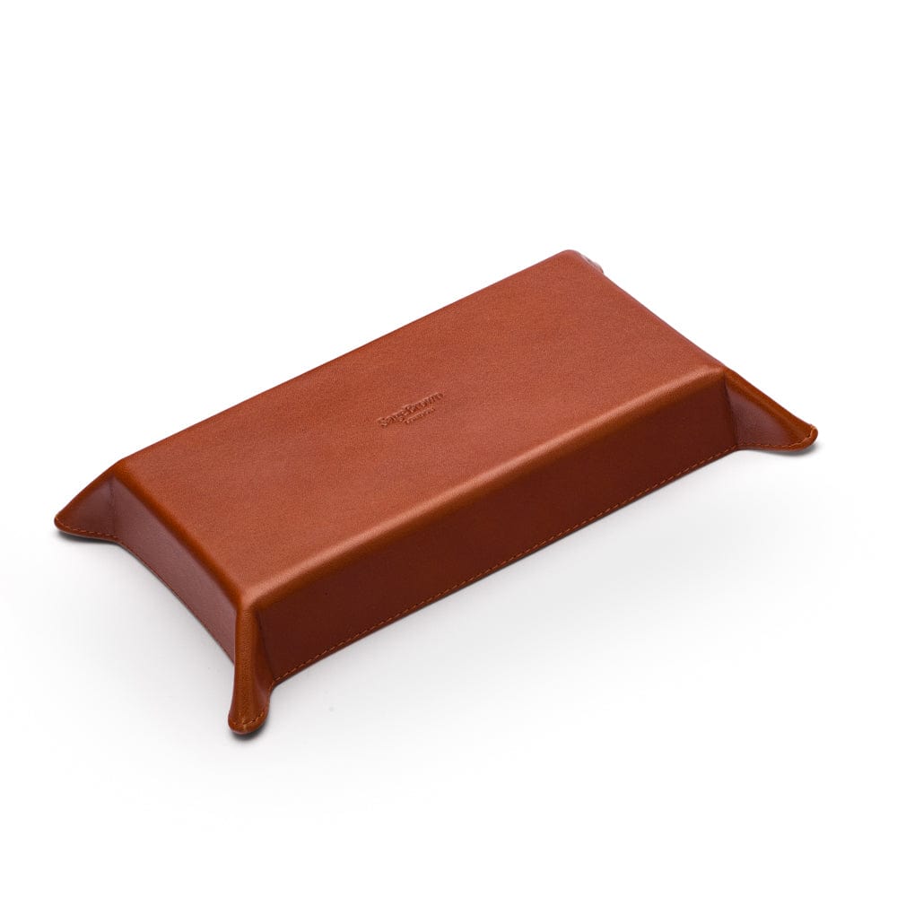 Rectangular valet tray, havana tan with green, base