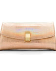 Leather Clutch Bag, Melanie, Hologram Gold Croc Effect, front