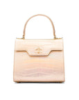 Mini leather Morgan Bag, top handle bag, hologram gold croc, front