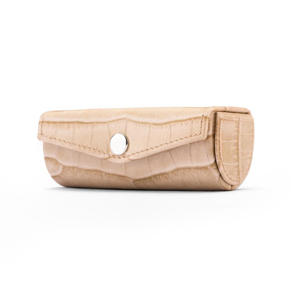 Leather lipstick case, ivory croc, front