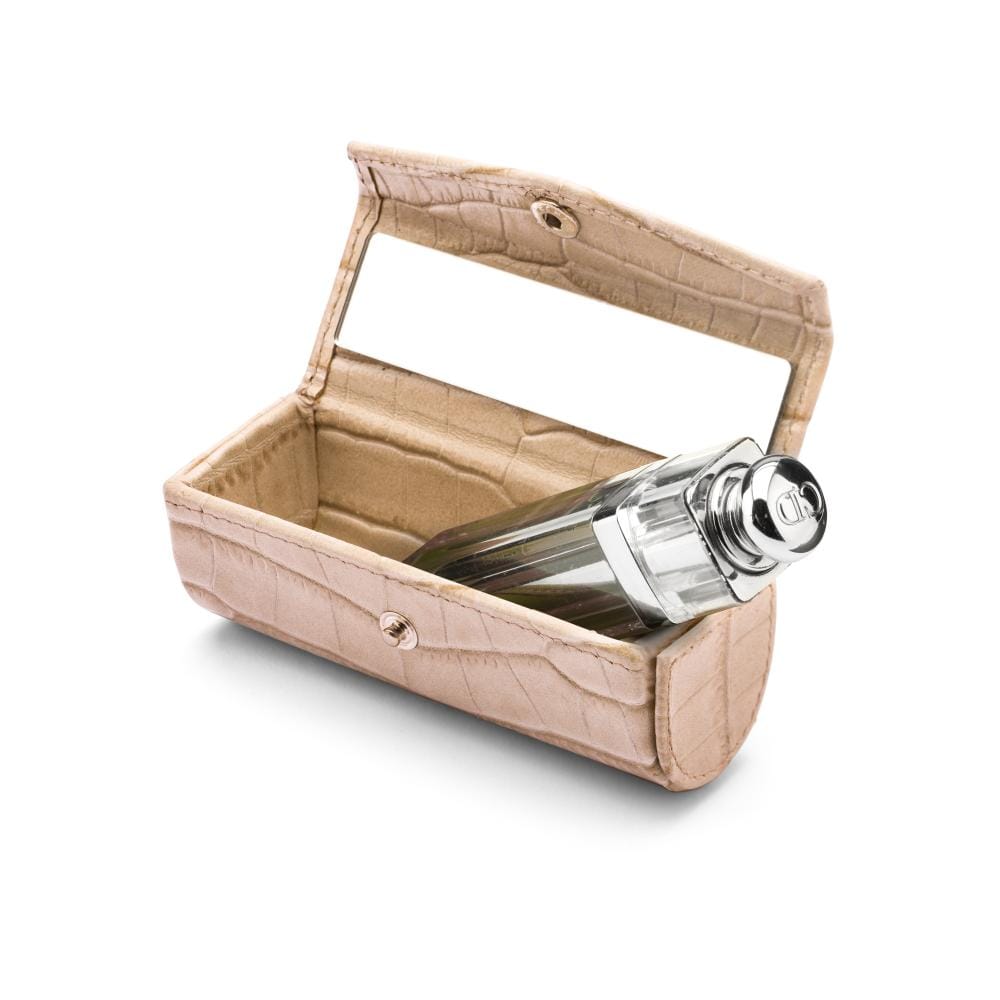 Leather lipstick case, ivory croc, inside view