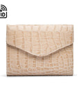 RFID Large leather purse with 15 CC, ivory croc, front