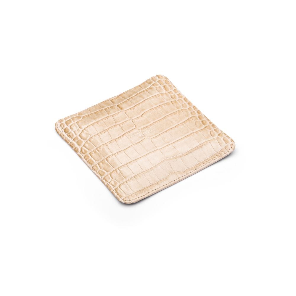 Small leather valet tray, ivory croc, flat base
