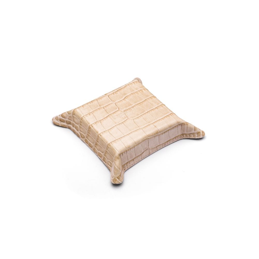 Small leather valet tray, ivory croc, base