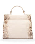 Leather Catherine top handle bag, ivory burnished croc, back