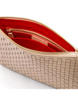 Leather woven cross body bag, ivory, inside
