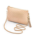 Leather woven cross body bag, ivory, side