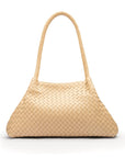 Midi woven leather bag, ivory, trapeze