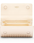 Woven leather concertina purse, ivory, open