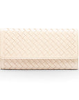 Woven leather concertina purse, ivory, front