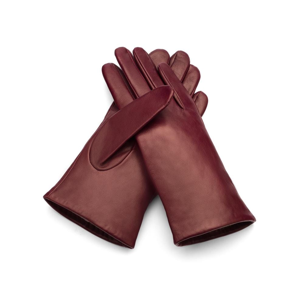 Cashmere lined leather gloves ladies, burgundy, front