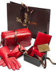 Cashmere lined leather gloves ladies, red, with matching accessories