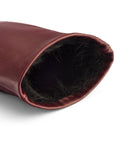 Fur lined leather gloves ladies, burgundy, inside