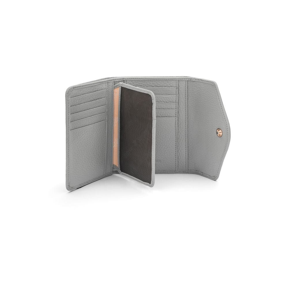 Large leather purse with 15 CC, grey, inside