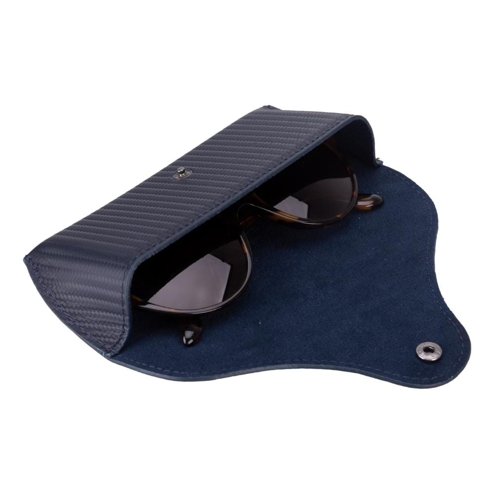 Leather glasses case, woven navy, inside
