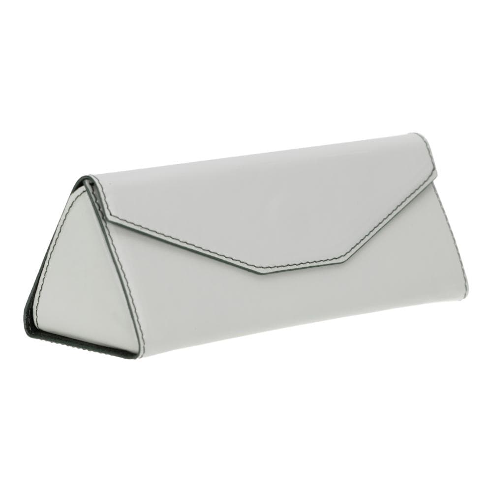 Triangular leather glasses case, mint green, side front