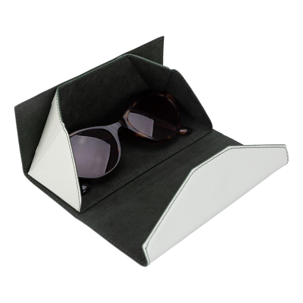 Triangular leather glasses case, mint green, inside