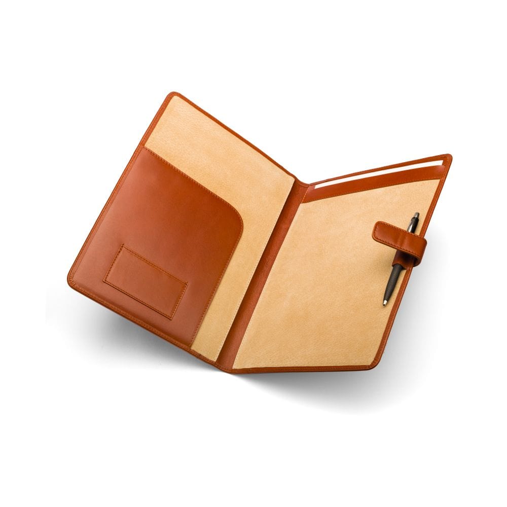 Leather conference folder, light tan, inside