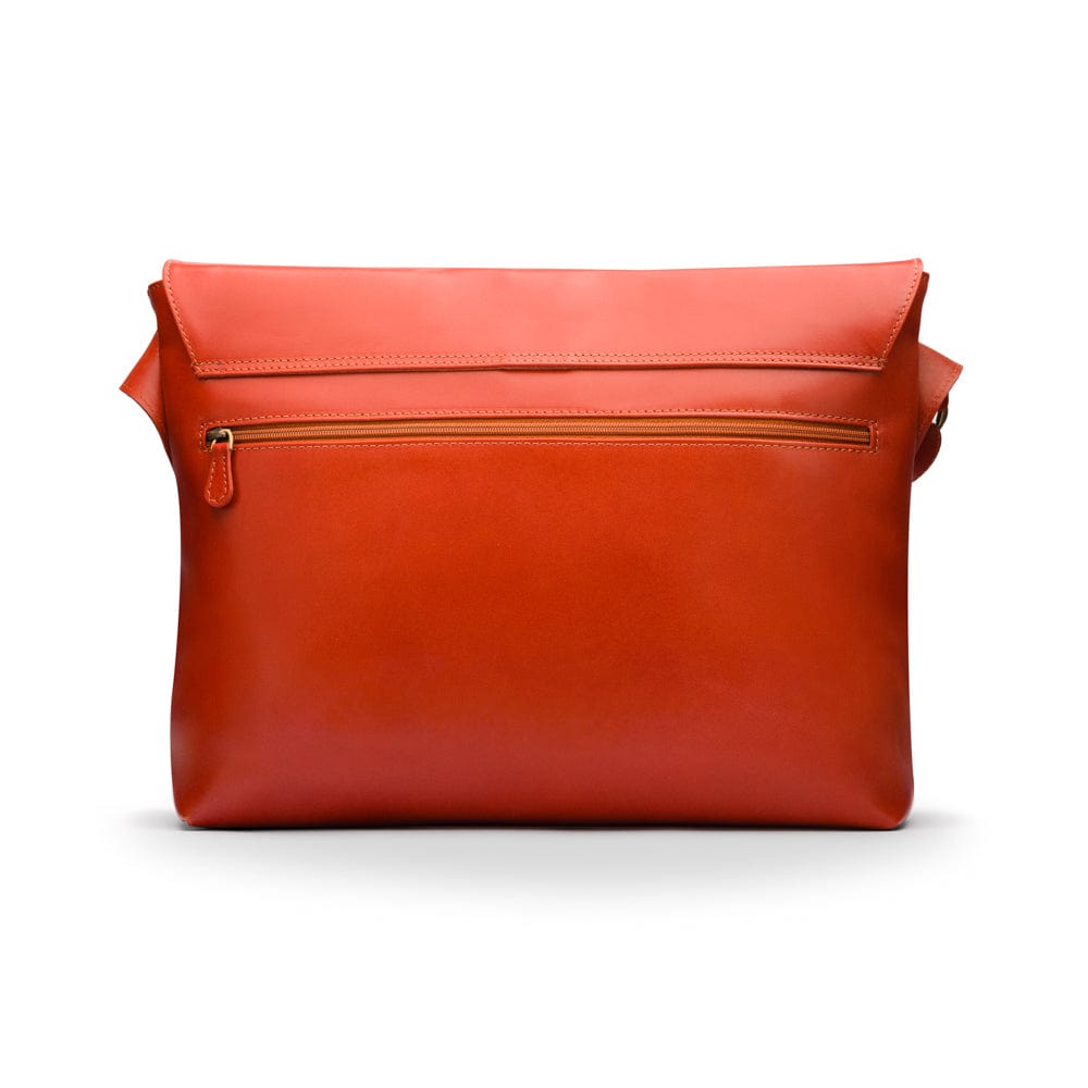 Men's large leather messenger bag, light tan, back