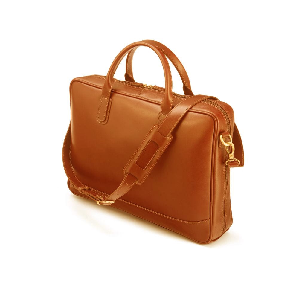 Leather laptop bag, light tan, 17 inch, with strap