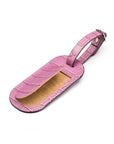 Leather luggage tag, lilac croc, front open