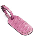 Leather luggage tag, lilac croc, front