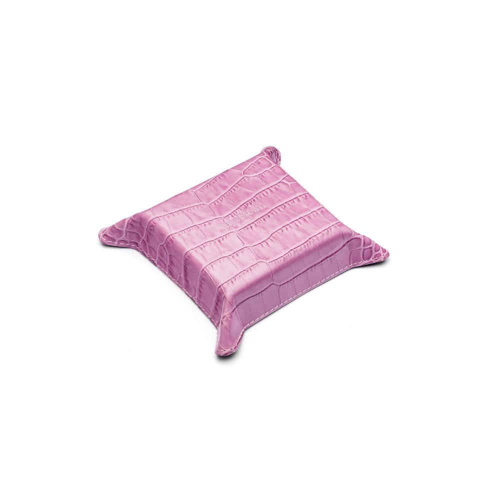 Small leather valet tray, lilac croc, base