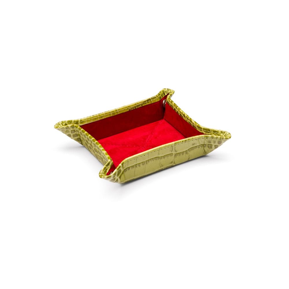 Small leather valet tray, lime croc