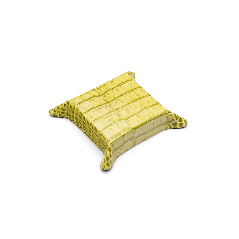Small leather valet tray, lime croc, base