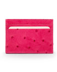 Flat ostrich leather credit card case, pink ostrich leather, front