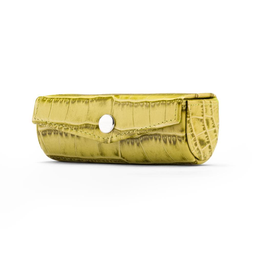 Leather lipstick case, lime green croc, front