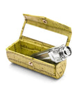 Leather lipstick case, lime green croc, inside view