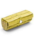 Leather lipstick case, lime green croc, side