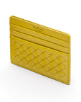 Flat woven leather card holder, lime green, back