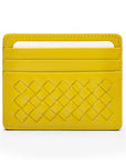 Flat woven leather card holder, lime green, front