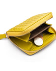 Small zip around woven leather accordion purse, lime green, inside