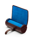 Large Leather Watch Roll - Burgundy Croc Effect With Cobalt