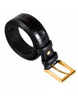 Men's 2-in-1 Interchangeable Leather Belt, Black Croc Effect with gold buckle