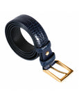 Men's 2-in-1 Interchangeable Leather Belt, Navy Croc Effect, gold buckle