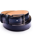 Men's burnished leather belt, navy, front