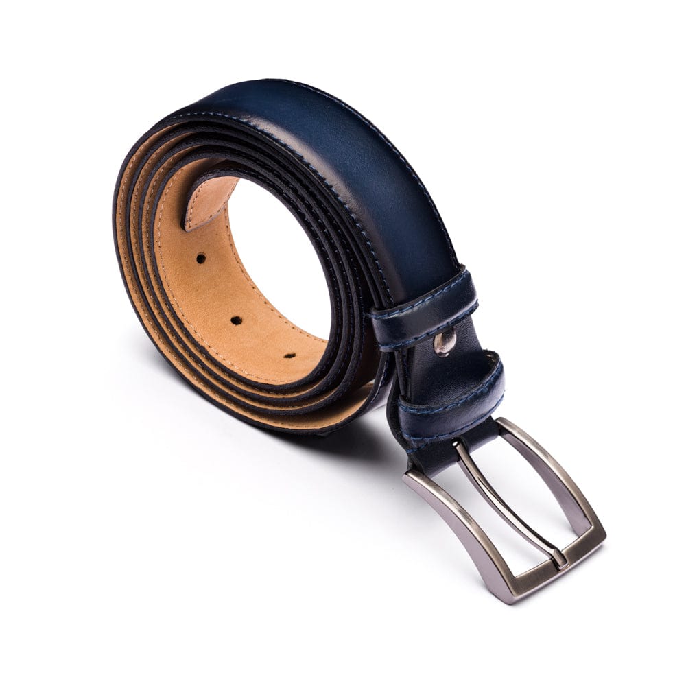Men's burnished leather belt, navy