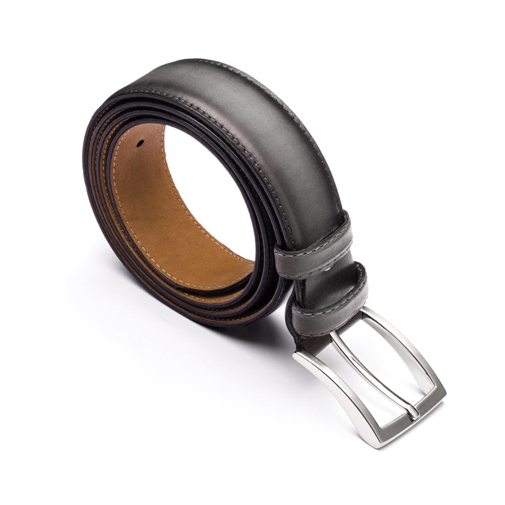 Men's burnished leather belt, grey